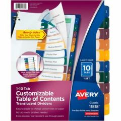DIVIDERS 10-TAB 11X8.5 TRANSLUCENT SHEETS ASSORTED