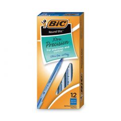 BIC ROUND STICK BALLPNT PEN FINE POINT BLUE 12/PK