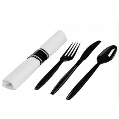 PRE-ROLLED CUTLERY KIT  BLACK/WHITE POLYSTYRENE 100/CS 