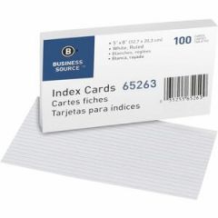 RULED INDEX CARDS 72LB 8X5 SHEET SIZE WHITE PAPER 100/PK