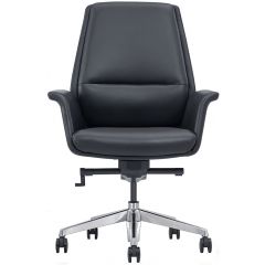 GUEST/OFFICE CHAIR LEATHER  MIDBACK WITH CASTERS BLACK