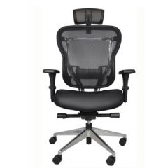 TASK CHAIR DARK GRAY LEATHER  SEAT BLACK MESH BACK 5-PRONG