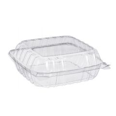 HINGED CONTAINER 1 COMPARTMENT  PET 8.3x8.3x3 CLEAR 250/CS
