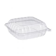 HINGED CONTAINER 1 COMPARTMENT  8.25x8.25x3 CLEAR 250/CS