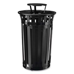 OUTDOOR SLATTED STEEL TRASH  CAN W/ ACCESS DOOR AND RAIN 