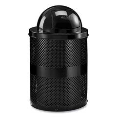 OUTDOOR PERFORATED STEEL TRASH  CAN 36 GAL DOME LID BLACK