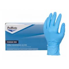 PROWORKS BLUE NITRILE POWDER  FREE EXAM GLOVES 7 MIL 100/BX 