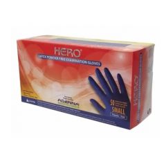 HERO BLUE LATEX EXTENDED CUFF  POWDER FREE EXAM GLOVES SMALL 