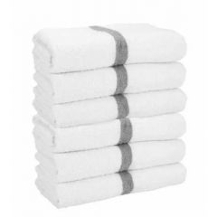 COTTON POWER GYM TOWEL 22x44  GREY CENTER STRIPE 6/PK 