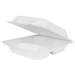 3-COMPARTMENT BAGASSE HINGE CONTAINER 9X9 200/CS