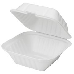 BAGASSE HINGED CONTAINER 1 COMP 6X6 500/CS