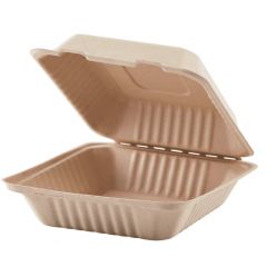 BAGASSE HINGE CONTAINER 1-COMPARTMENT 9x9 NATURAL PFAS