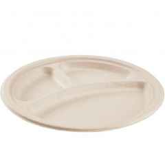 BAGASSE PLATE 10" 3-COMPARTMENT NO ADDED PFAS 