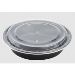 MICROWAVABLE ROUND CONTAINER W/LID 48OZ BLACK 150/CS
