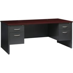MODULAR DOUBLE-PEDESTAL DESK  72Wx36D MOHAGANY TOP CHARCOAL 