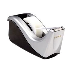 DESKTOP TAPE DISPENSER ATTACHED 1" CORE BLACK/SLIVER