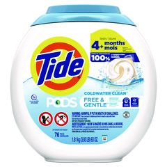 TIDE PODS LAUNDRY DETERGENT  FREE AND GENTLE 63OZ TUB 