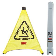 MULTILINGUAL POP-UP SAFETY  CONE 3 SIDED FABRIC 21X21X20 