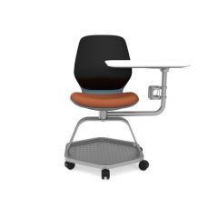 MOBILE CLASSROOM CHAIR BLACK  BACK ORANGE SEAT SILVER BASE