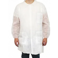 POLYLITE LAB COAT W/POCKETS  SNAP FRONT AND ELASTIC WRISTS 
