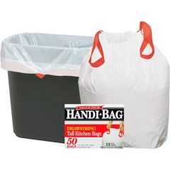 DRAWSTRING KITCHEN BAGS 13GAL  0.6MIL 24"x27.38" WHITE 50/PK