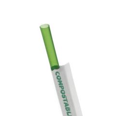 COMPOSTABLE STRAW 7.75"  WRAPPED GREEN 8MM DIA 9600/CS